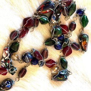 Vintage Murano Lampwork Wire wrapped Glass Beads Necklace